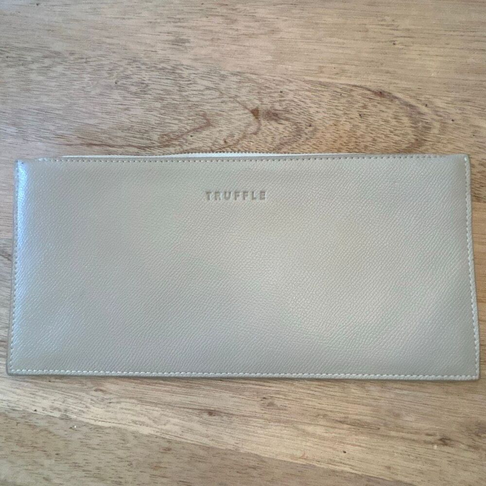 Truffle privacy clutch beige clay color large leather pouch clutch pebbled leath